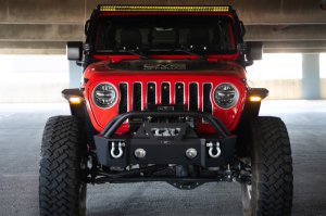 Jeep Gladiator JT Fender Flares - Front - DV8 Offroad - Slim, Micro-texture, Dual Stage Daytime Running Lights - Black - `20-`23